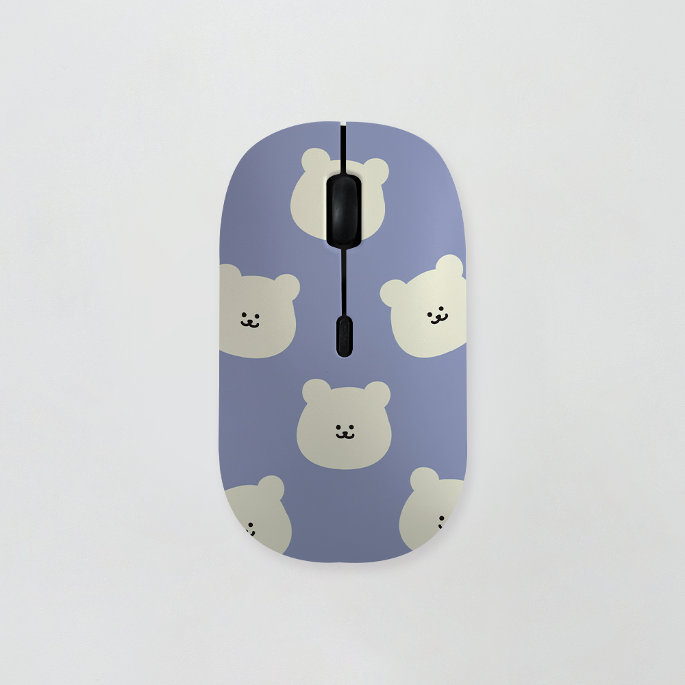 [무소음 마우스] 곰찌 패턴 블루 . 마우스 블루투스마우스 노트북 무소음 무선 디자인마우스